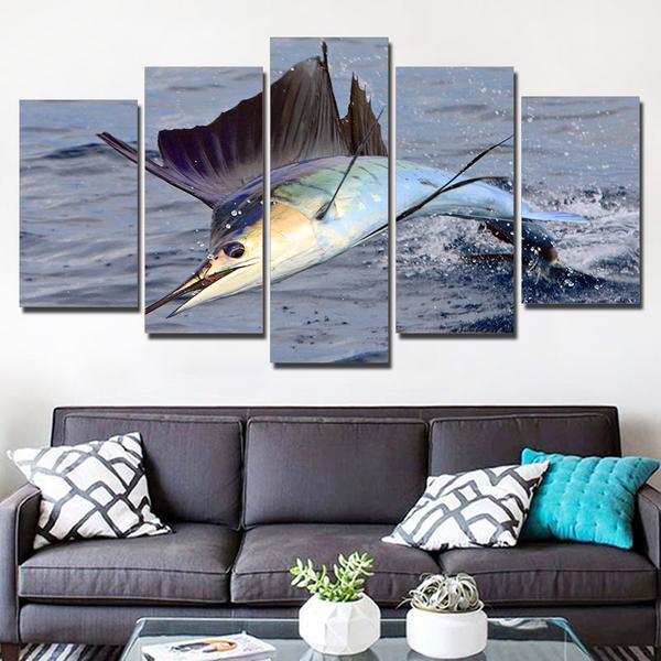 Jumping Swordfish Ocean Sea Fishing Canvas Wall Art