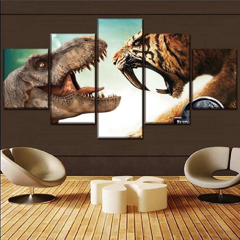 Jurassic World Dinosaurs Vs Animals Tiger – Animal Canvas Wall Art