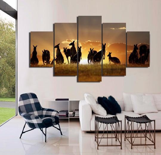 Kangaroos At Sunrise Australian Outback – Animal Canvas Wall Art