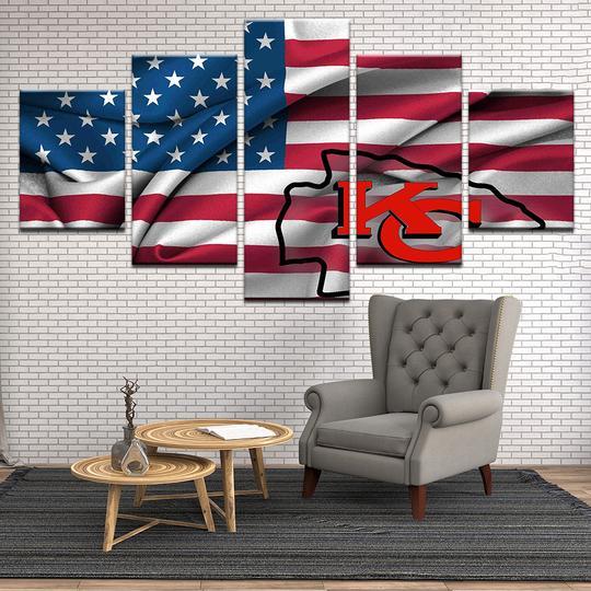 Kansas City Chiefs American Flag Us Usa – Abstract Canvas Wall Art
