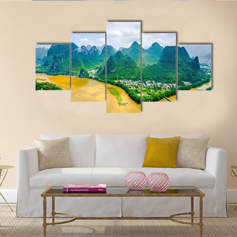 Karst Mountain Landscape On The Li River In Rural Guilin – Nature Canvas Wall Art