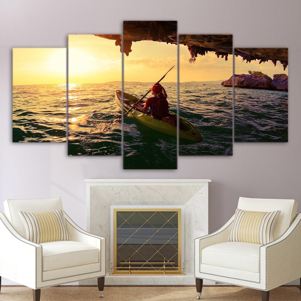Kayak Boat Girl Sailing – Space Canvas Wall Art