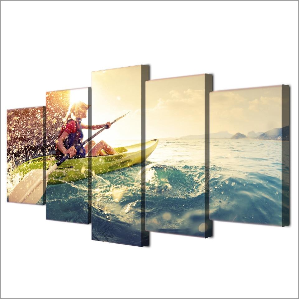Kayak Rowing Water Sun – Sport Canvas Wall Art