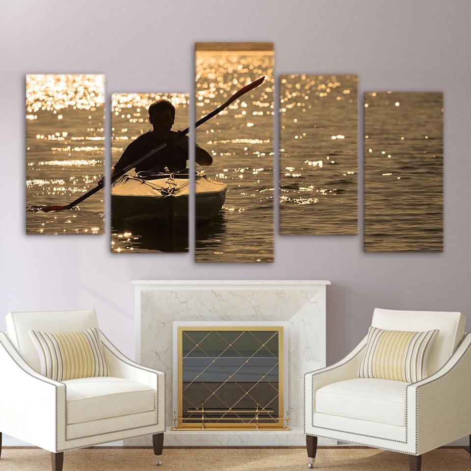 Kayak Sailing Glittering Water – Space Canvas Wall Art