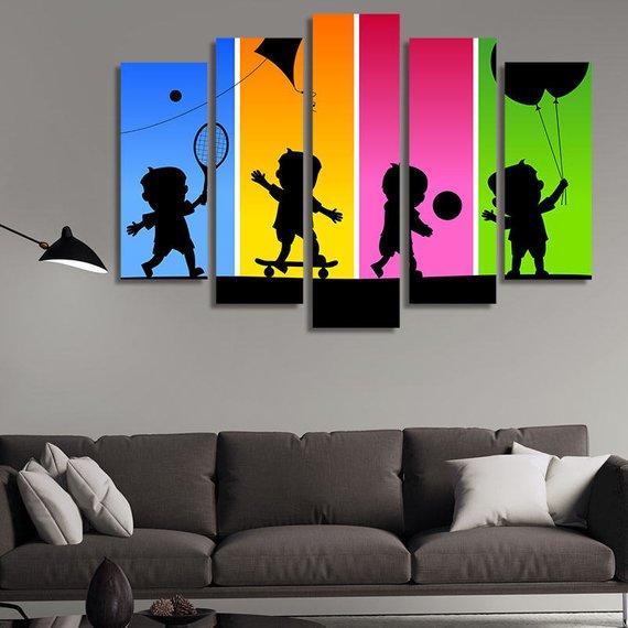 Kids Silhouette – Abstract Canvas Wall Art