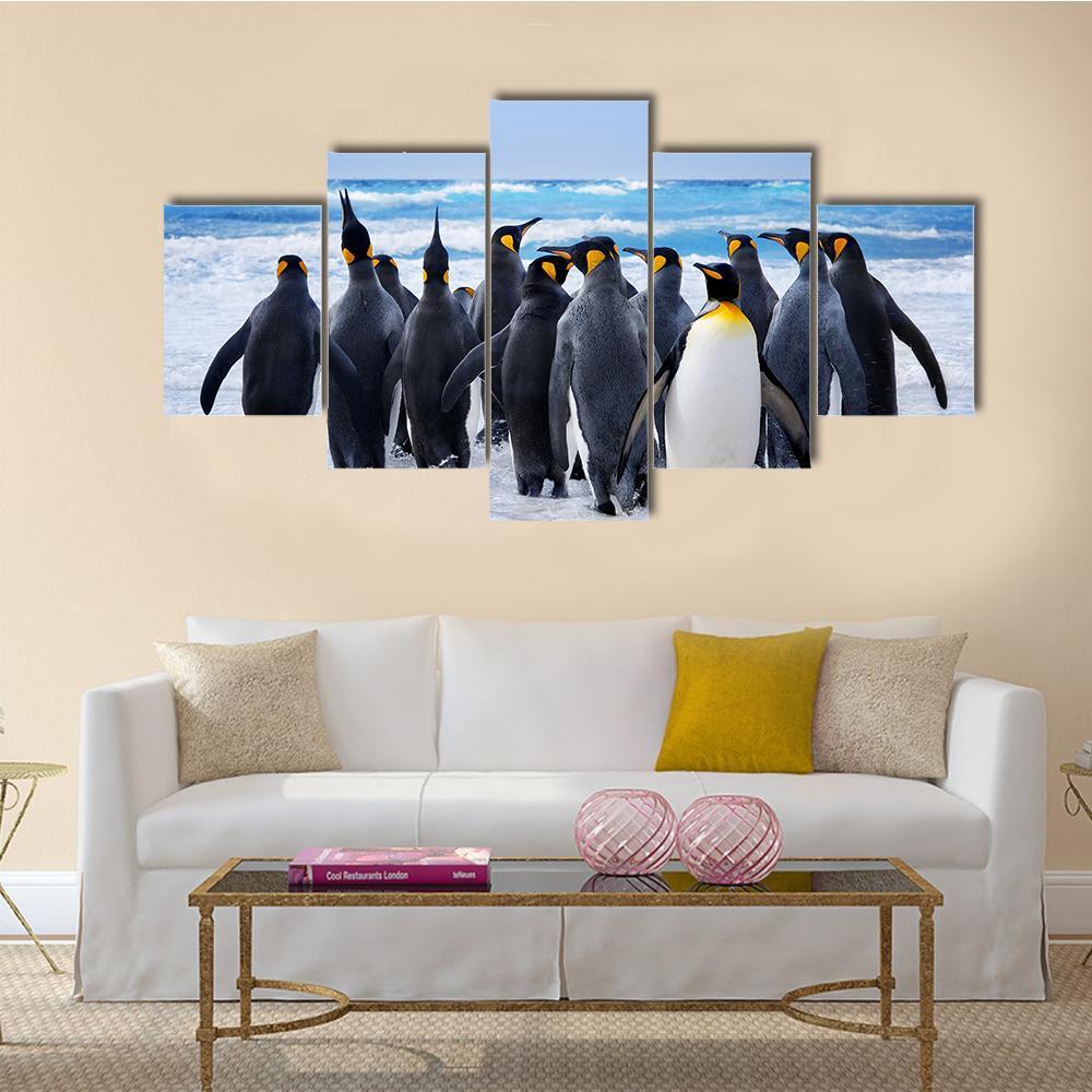 King Penguins Heading To Water – Animal Canvas Wall Art