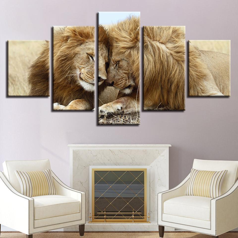 Kissing Lions – Animal Canvas Wall Art