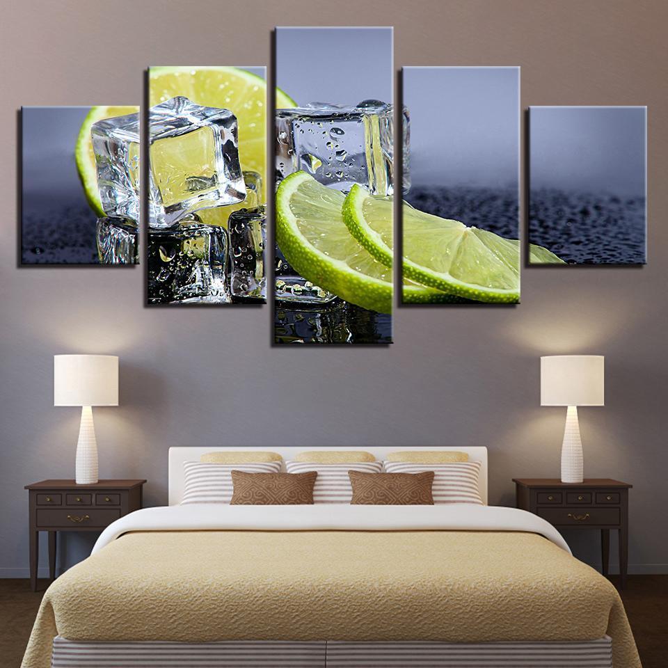 Kitchen And Restaurant Lemon Ice Cubes Food Drink – Nature Canvas Wall Art