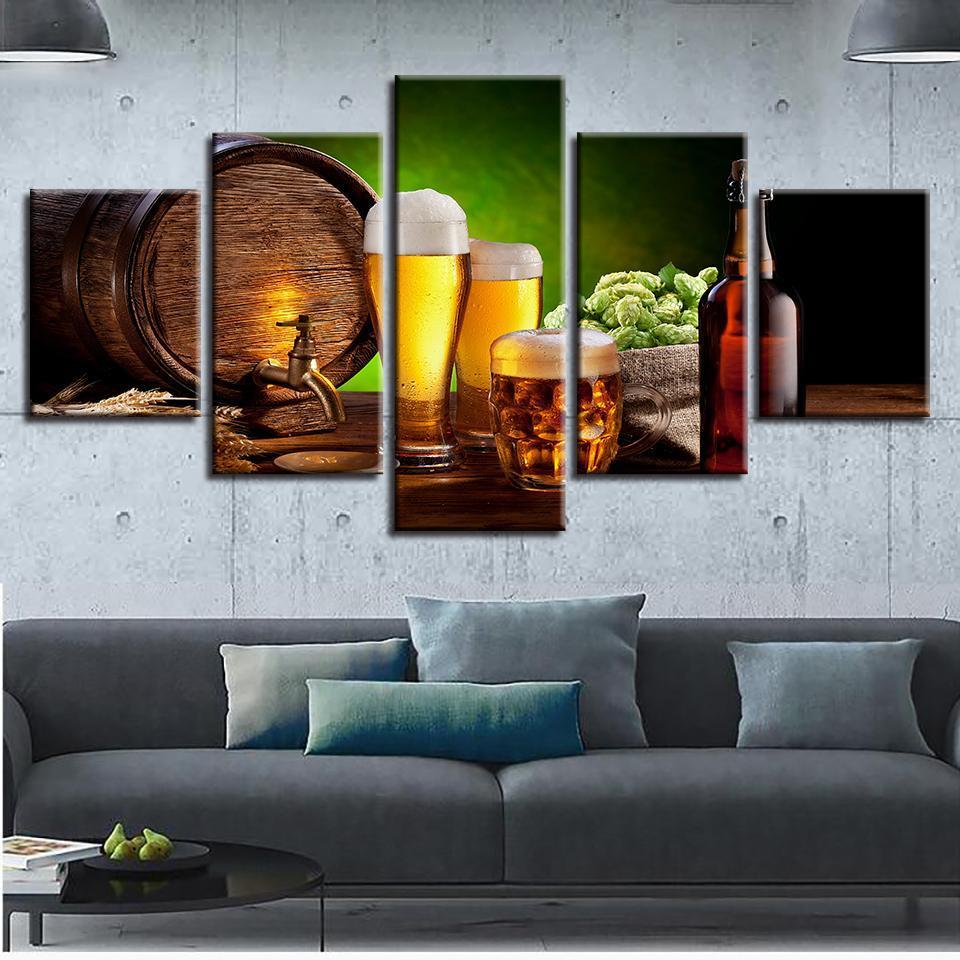 Kitchen Beer And Wine Glass Oak Barrels Restaurant – Wine Canvas Wall Art