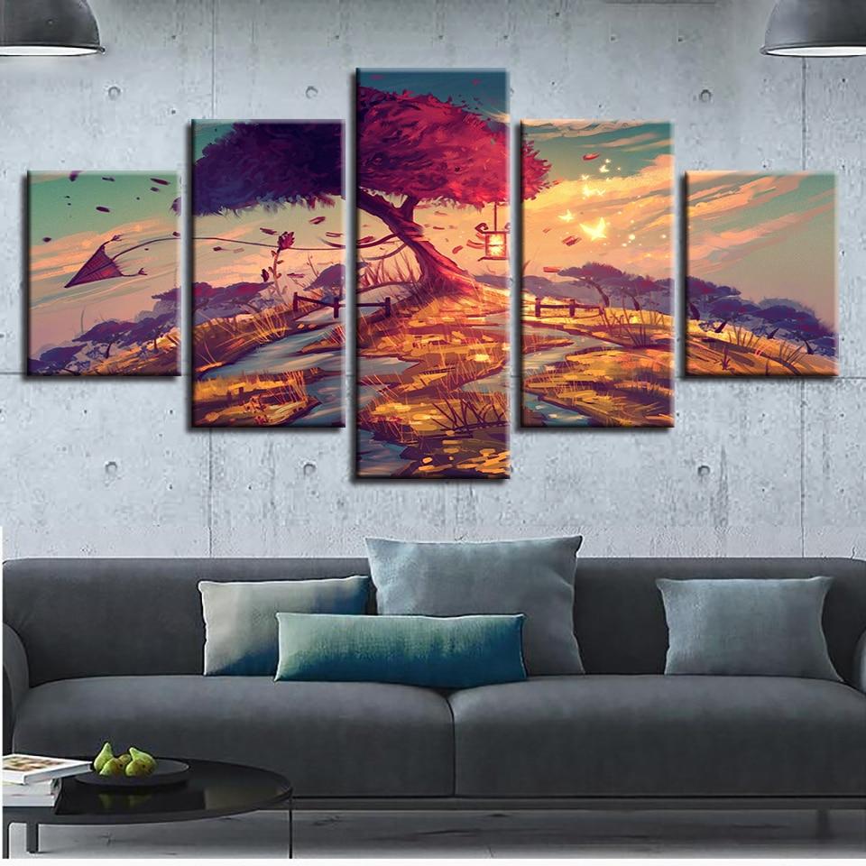 Kite Red Tree Sunset – Nature Canvas Wall Art
