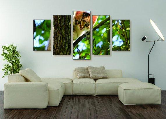 Kitten In A Tree – Animal Canvas Wall Art