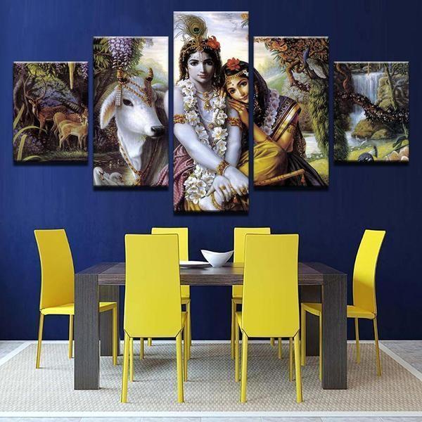 Krishna &Amp; Radha -Abstract Religion Canvas Wall Art