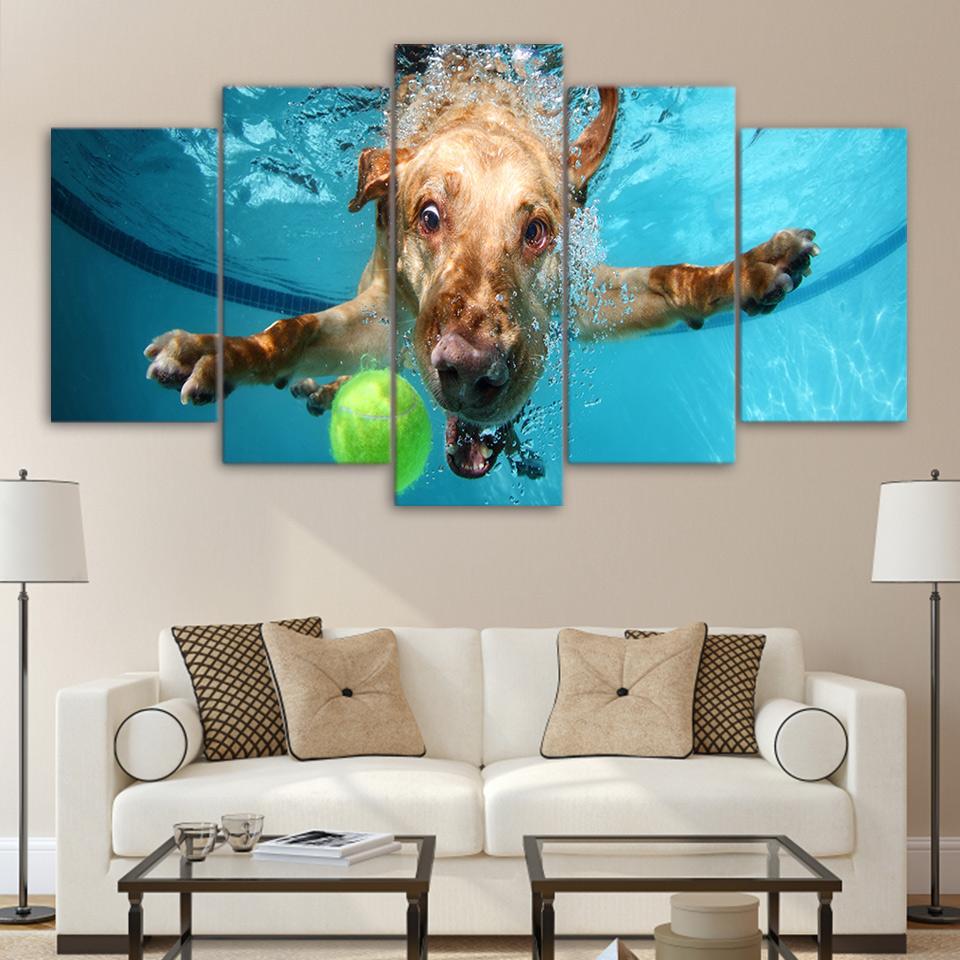Labrador Dog Underwater Funny – Animal Canvas Wall Art