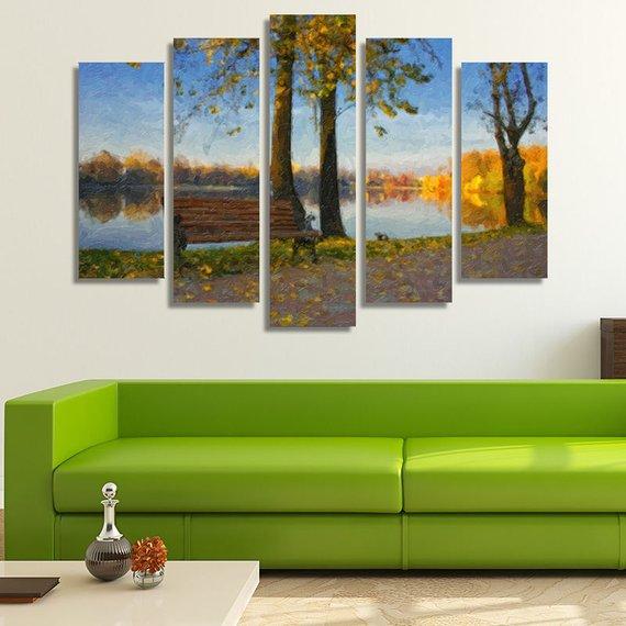 Lake And A Bench – Nature Canvas Wall Art