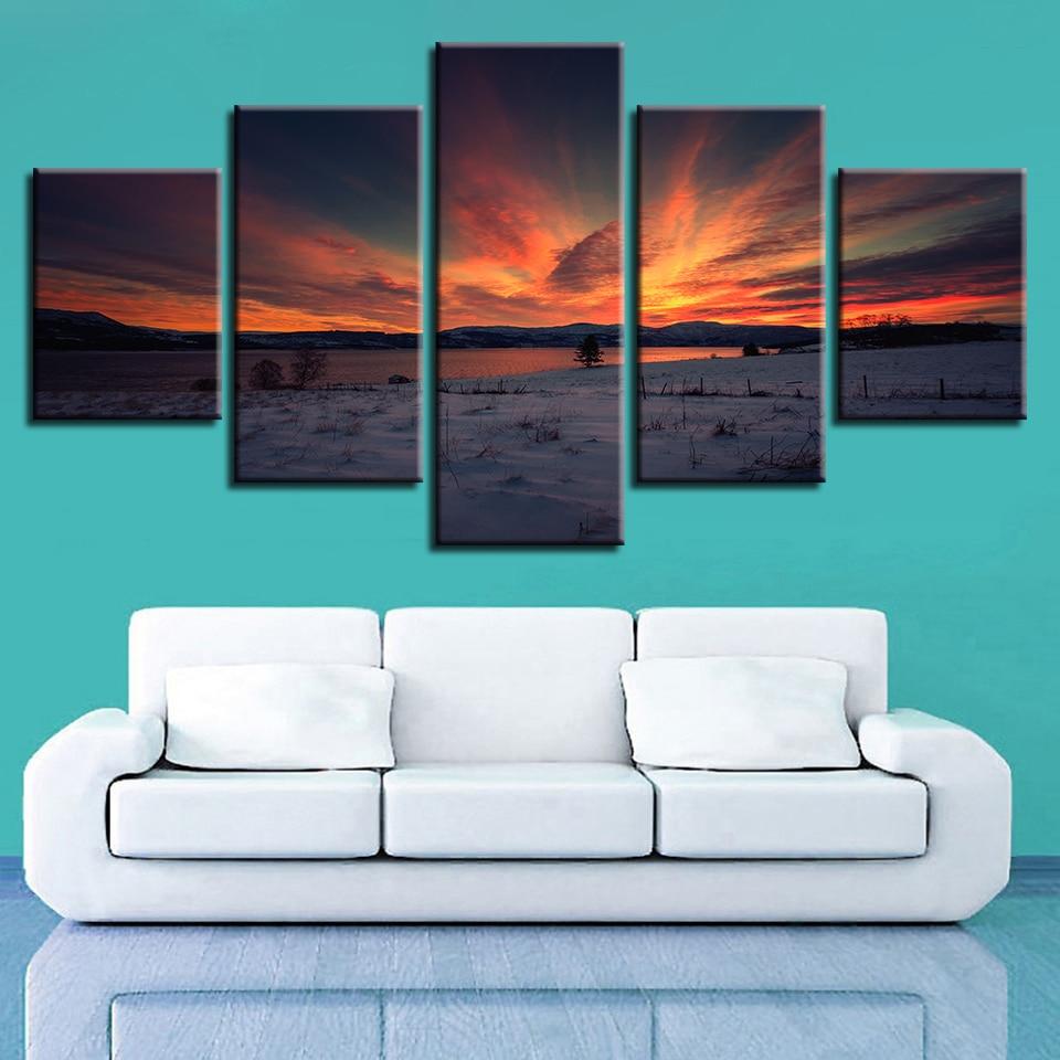 Lake And Mountain Sunset Dusk – Nature Canvas Wall Art