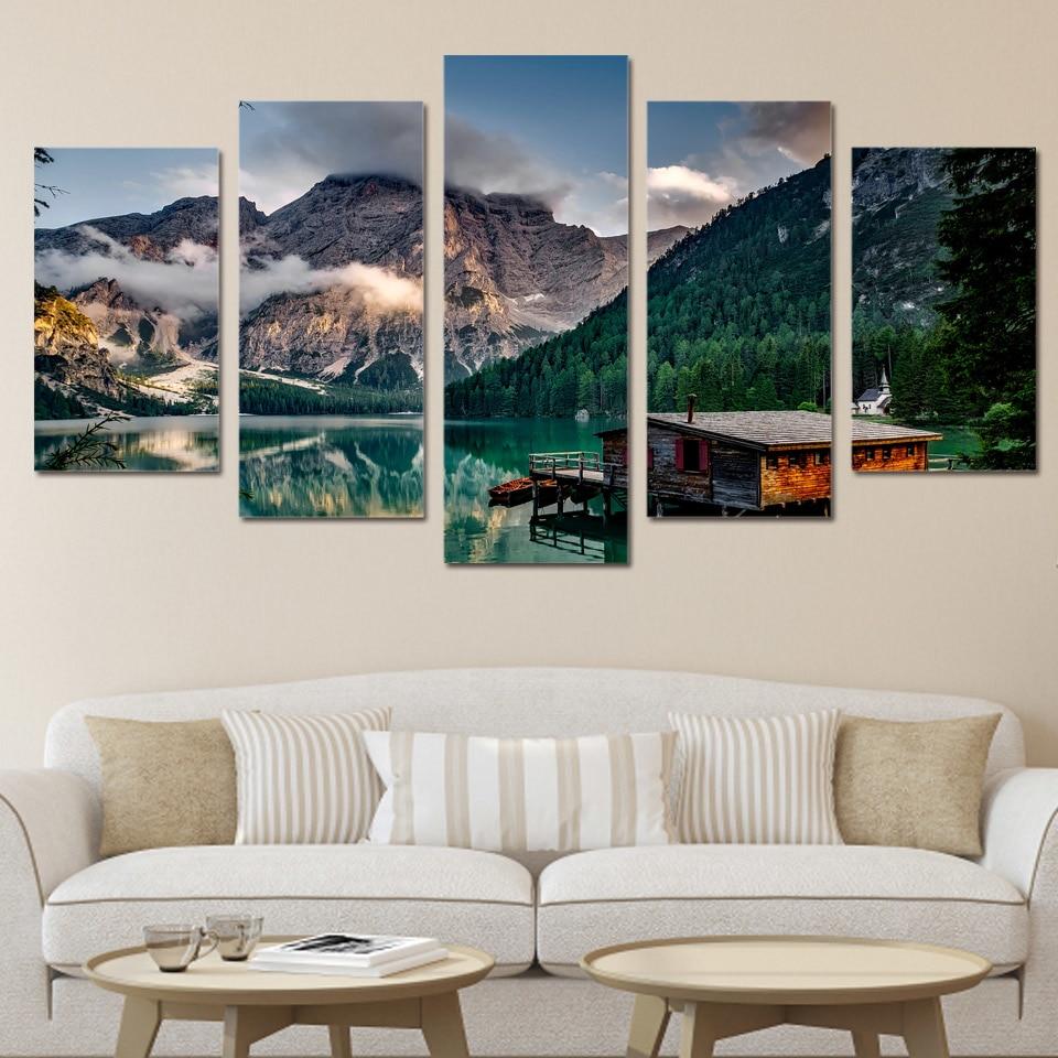 Lake Boat Mountain 01 – Nature Canvas Wall Art