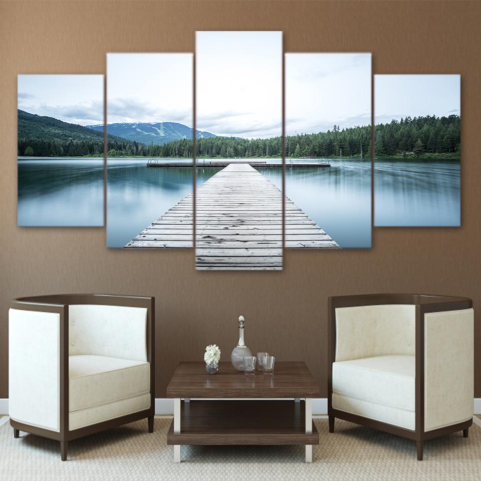 Lake Bridge Forest Landscape – Nature Canvas Wall Art