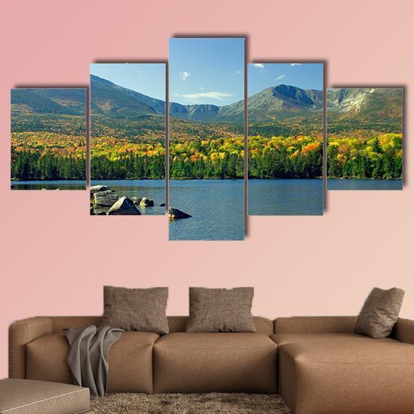 Lake Infront Of Mt. Katahdin – Nature Canvas Wall Art