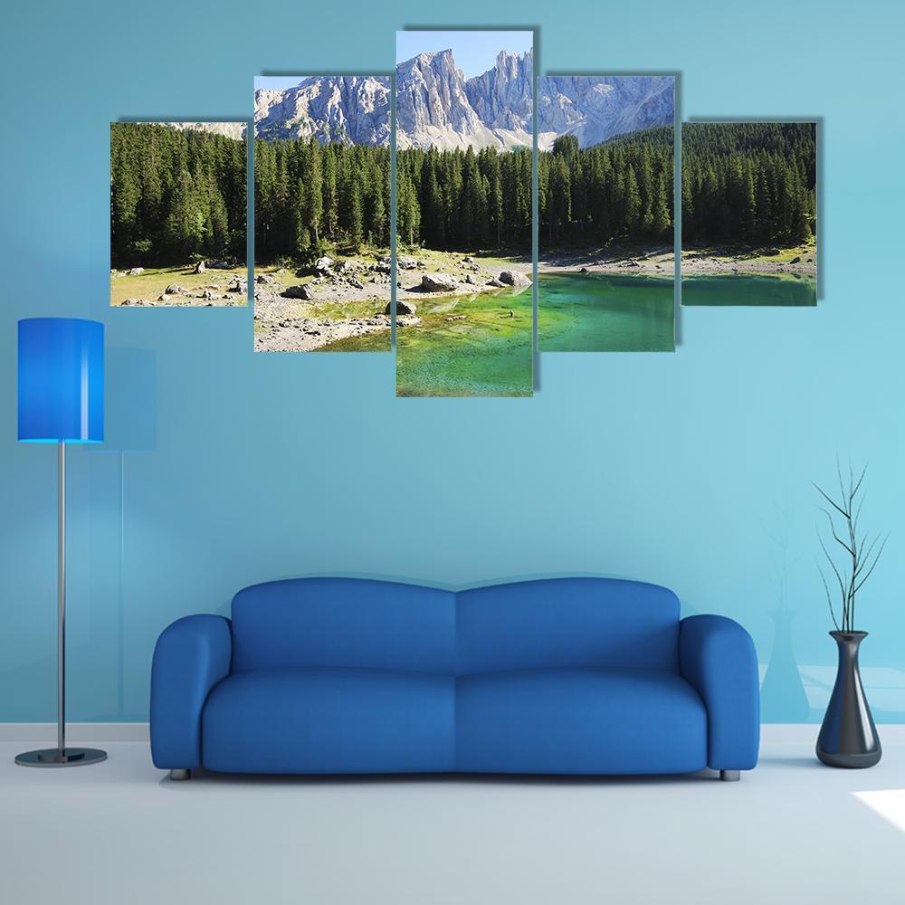 Lake Karersee In The Dolomites In Italy – Nature Canvas Wall Art