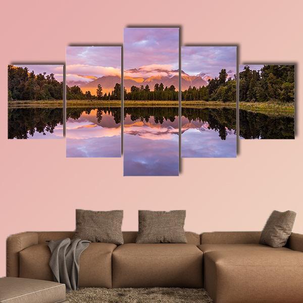 Lake Matheson With Mount Cook – Nature Canvas Wall Art