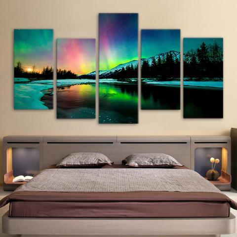 Lake Mountain Aurora – Nature Canvas Wall Art