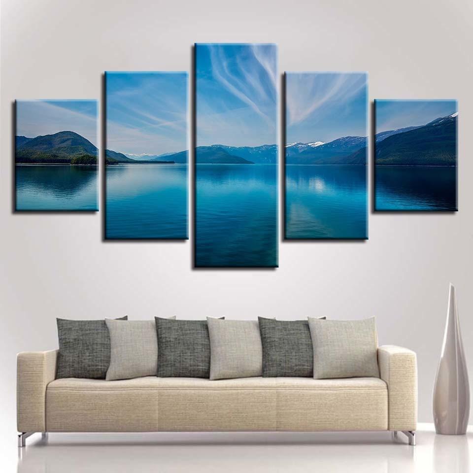 Lake Mountain Blue Sky White Cloud – Nature Canvas Wall Art