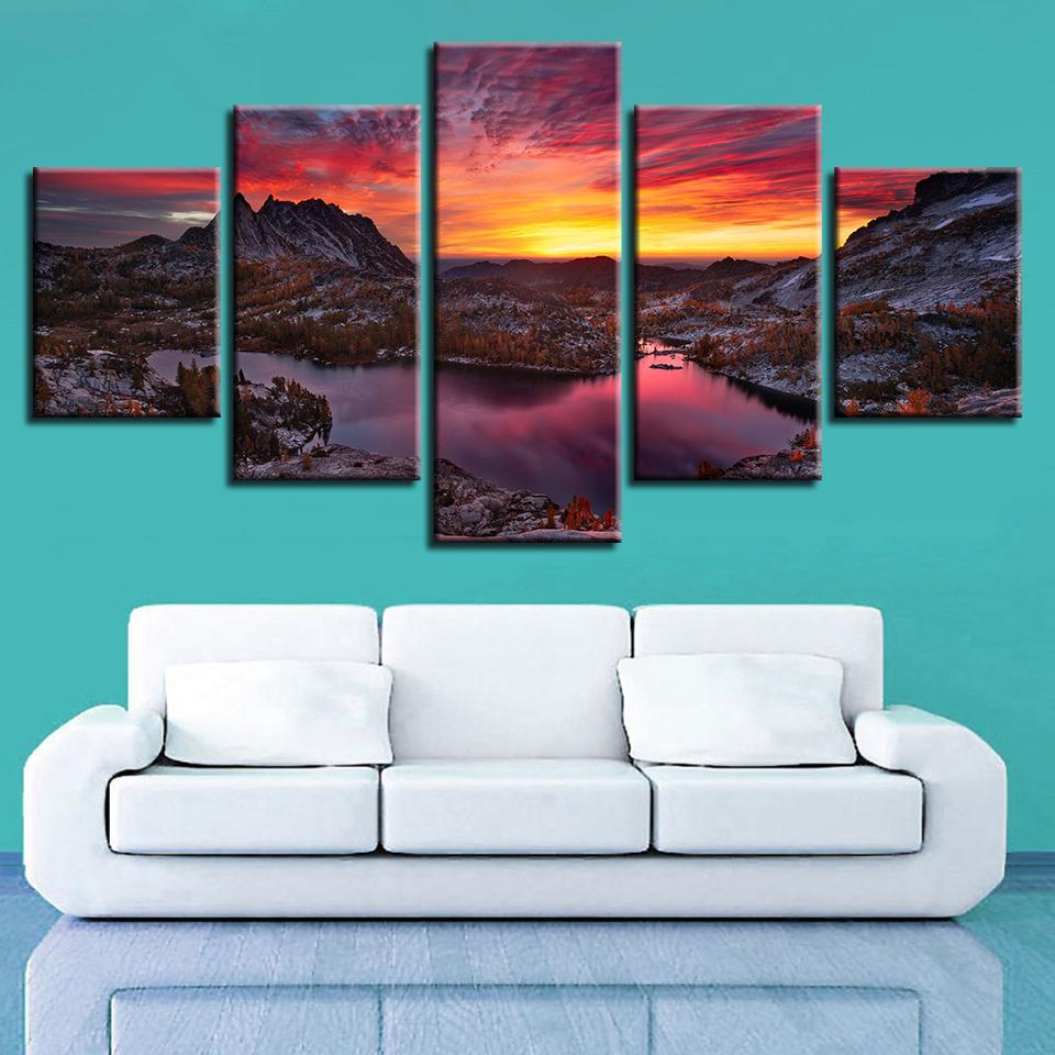 Lake Mountain Sunset – Nature Canvas Wall Art