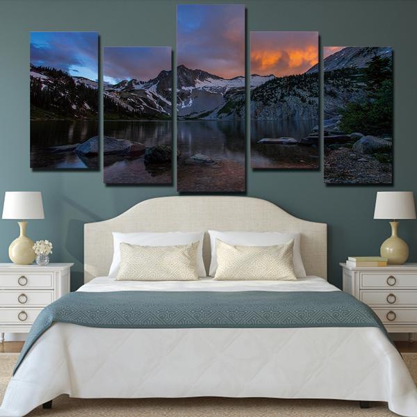 Lake Mountains At Sunset Landscape – Nature Canvas Wall Art