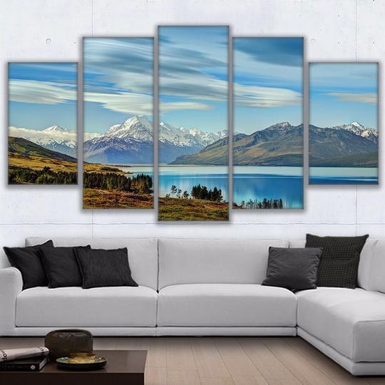 Lake Pukaki New Zealand Snow Capped Mountains – Nature Canvas Wall Art
