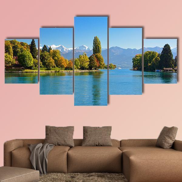 Lake Thun With Jungfrau Mountain In Autumn Canvas Wall Art