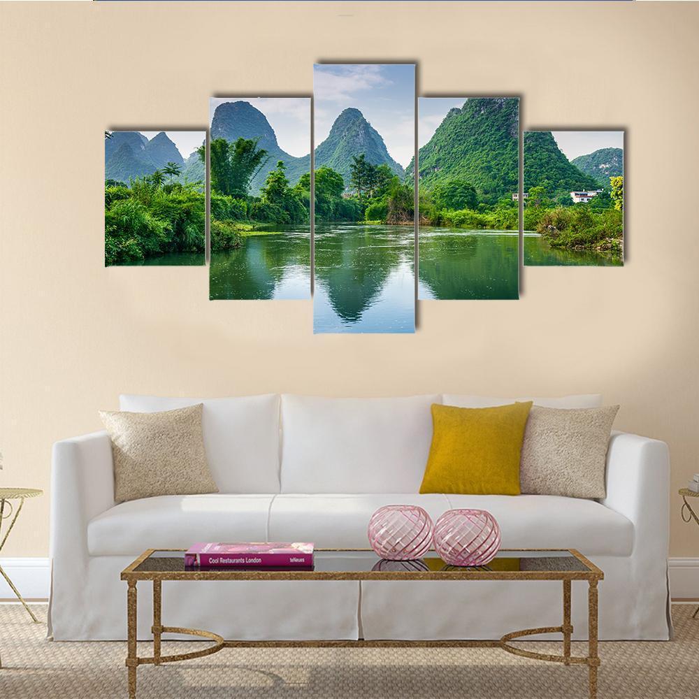 Lake With Karst Mountain Landscape In Guilin – Nature Canvas Wall Art