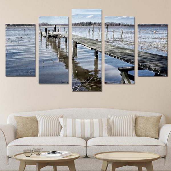 Lake With Wooden Dock – Nature Canvas Wall Art