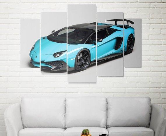 Lamborghini Aventador Blue Car – Canvas Wall Art