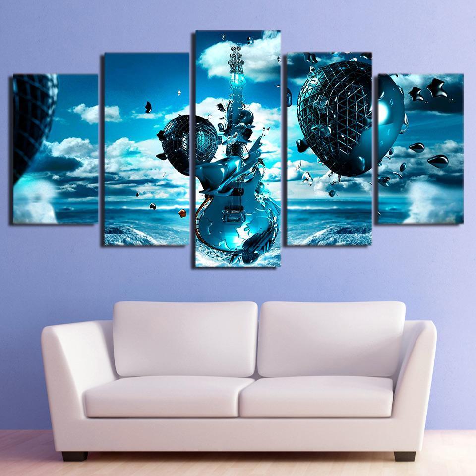 Landscape Frozen Guitar Clouds – Music Canvas Wall Art
