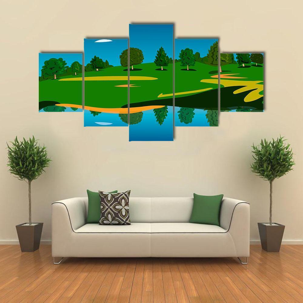 Landscape Of Forest Near Lake – Abstract Canvas Wall Art