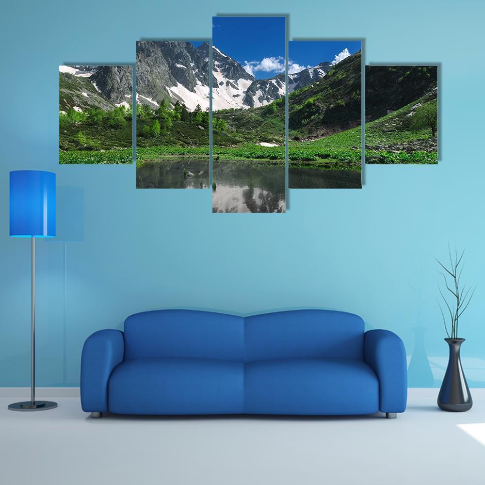 Landscape Of Mountains With Snow And Green – Nature Canvas Wall Art