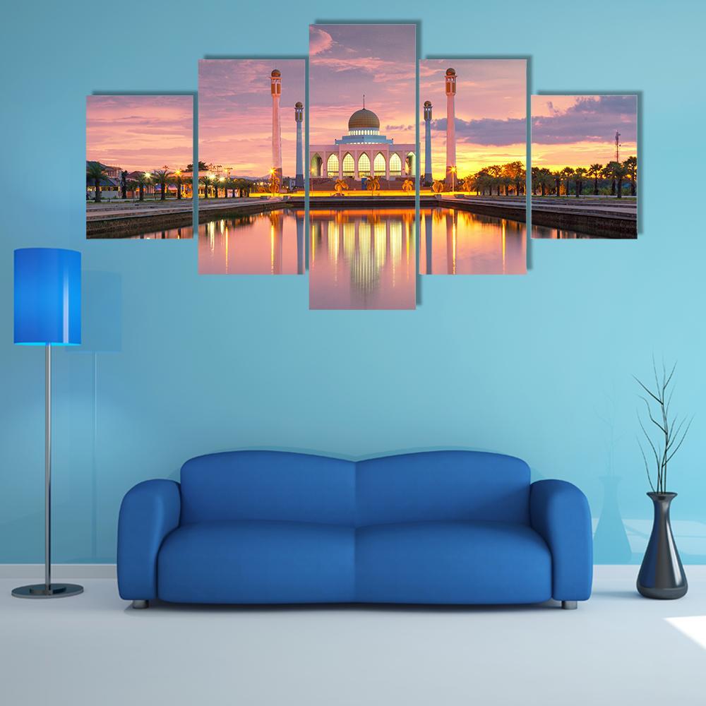 Landscape Of Songkhla Mosque And Sunset – Nature Canvas Wall Art