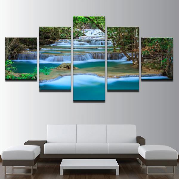 Landscape River Waterfall Trees Creek Mountain Stream – Nature Canvas Wall Art