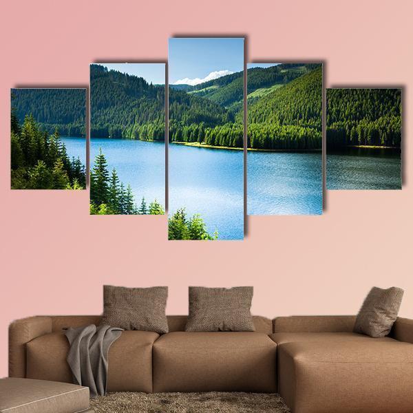 Landscape With A Lake In The Mountains And Pine Forests – Nature Canvas Wall Art