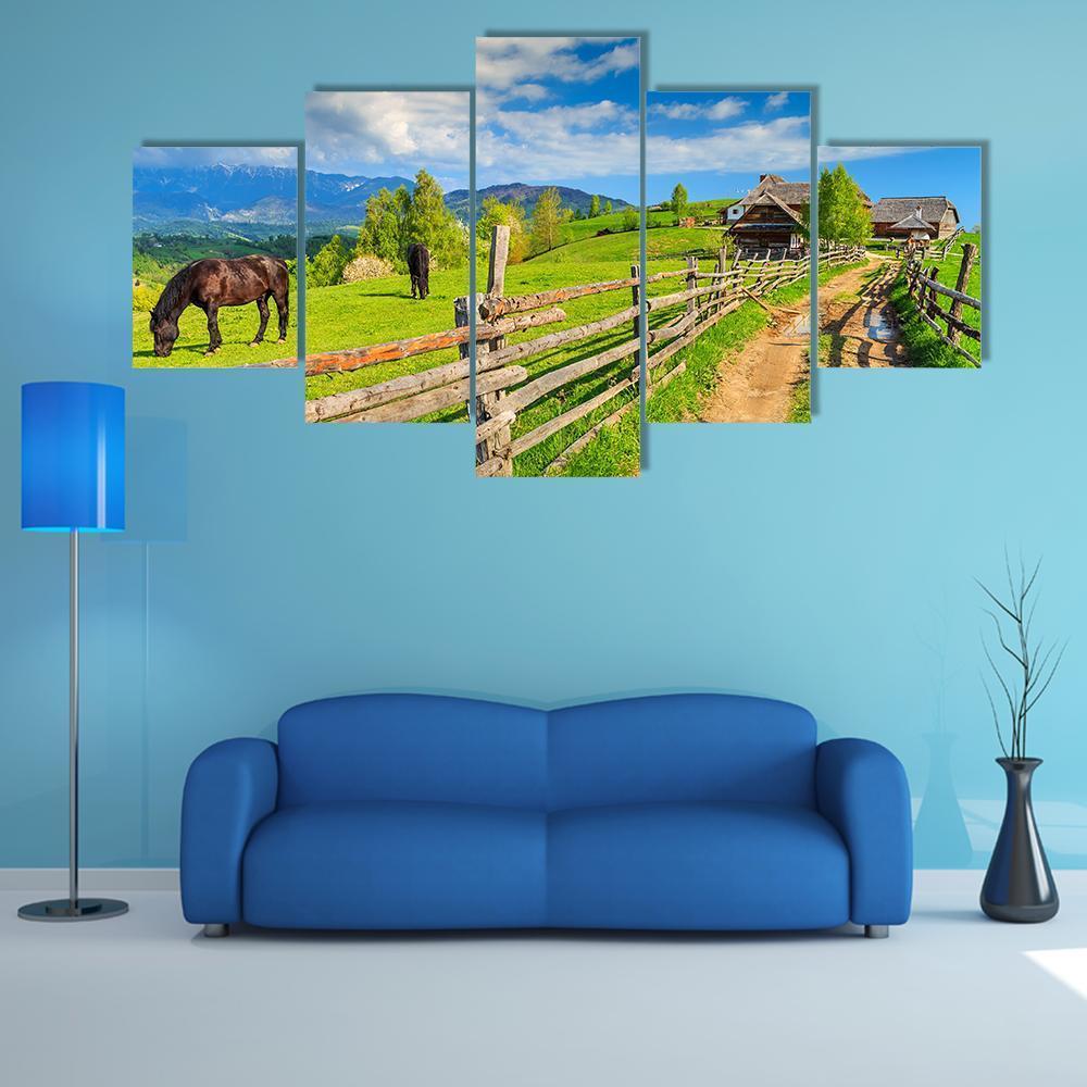 Landscape With Grazing Horses – Nature Canvas Wall Art