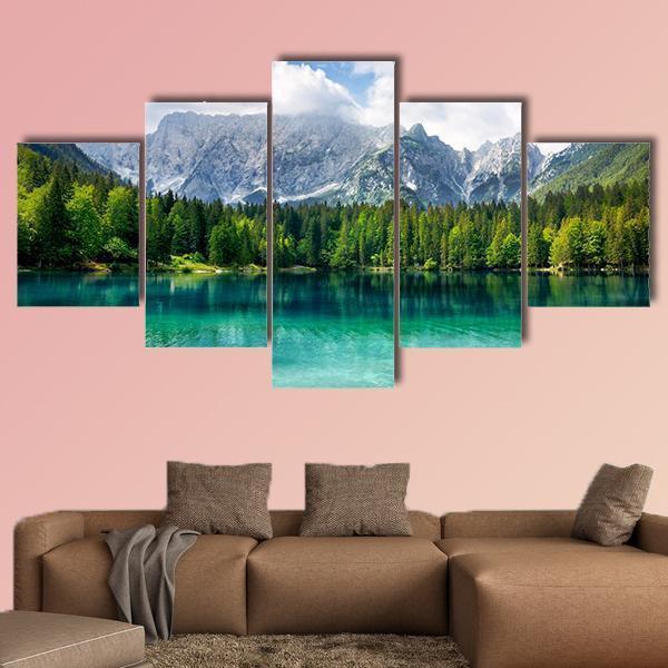 Landscape With Turquoise Lake Forest And Mountains – Nature Canvas Wall Art