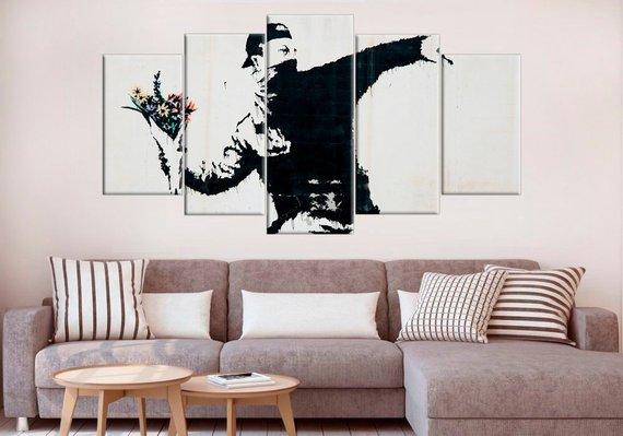 Large Banksy Rage The Flower Thrower – Abstract Canvas Wall Art