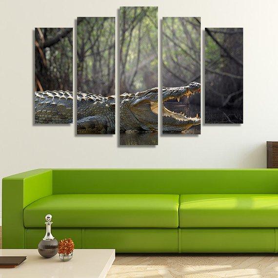 Large Crocodile With Its Mouth Open – Animal Canvas Wall Art