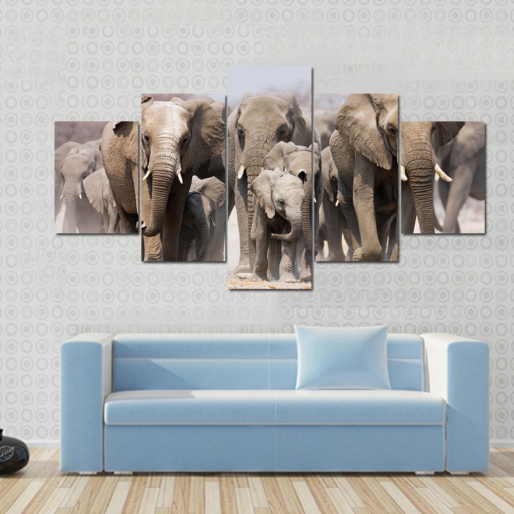 Large Herd Of Elephants – Animal Canvas Wall Art
