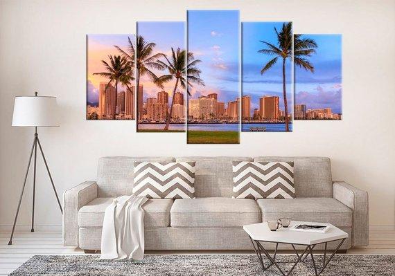 Large Waikiki Honolulu Cityscape – Nature Canvas Wall Art