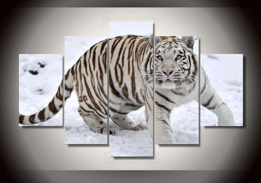 Large White Tiger In Snow – Animal Canvas Wall Art