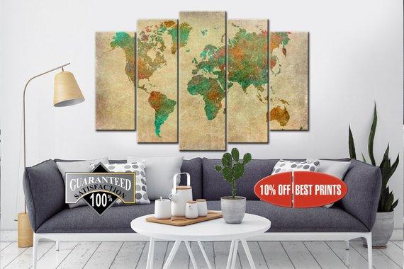 Large World Map – Abstract Canvas Wall Art