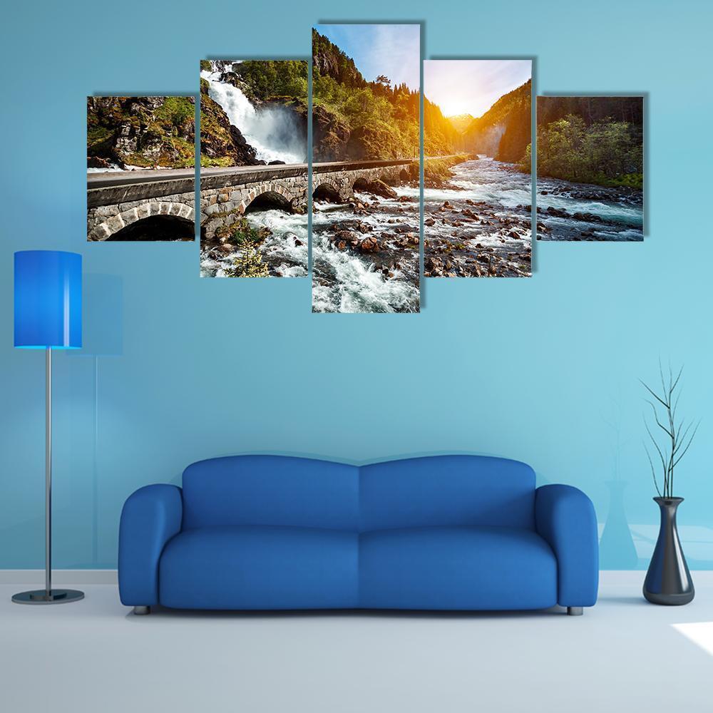 Latefossen Waterfall Odda In Norway – Nature Canvas Wall Art