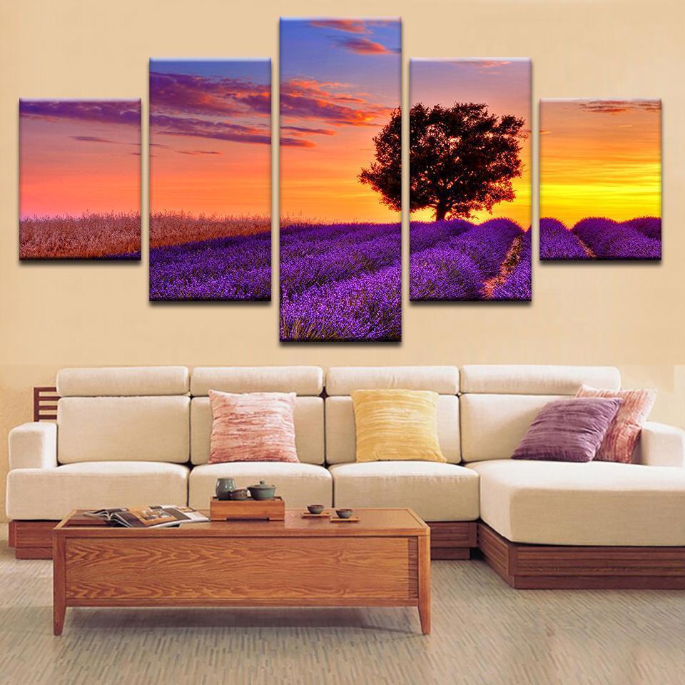 Lavender Field And The Sunset – Nature Canvas Wall Art