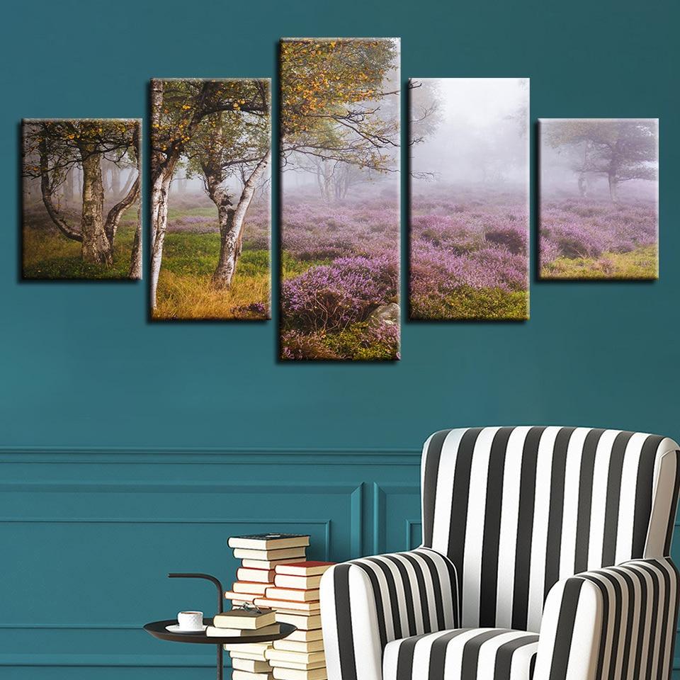 Lavender Flowers And Trees – Nature Canvas Wall Art
